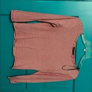 Red and White Striped Crop Longsleeve Shirt